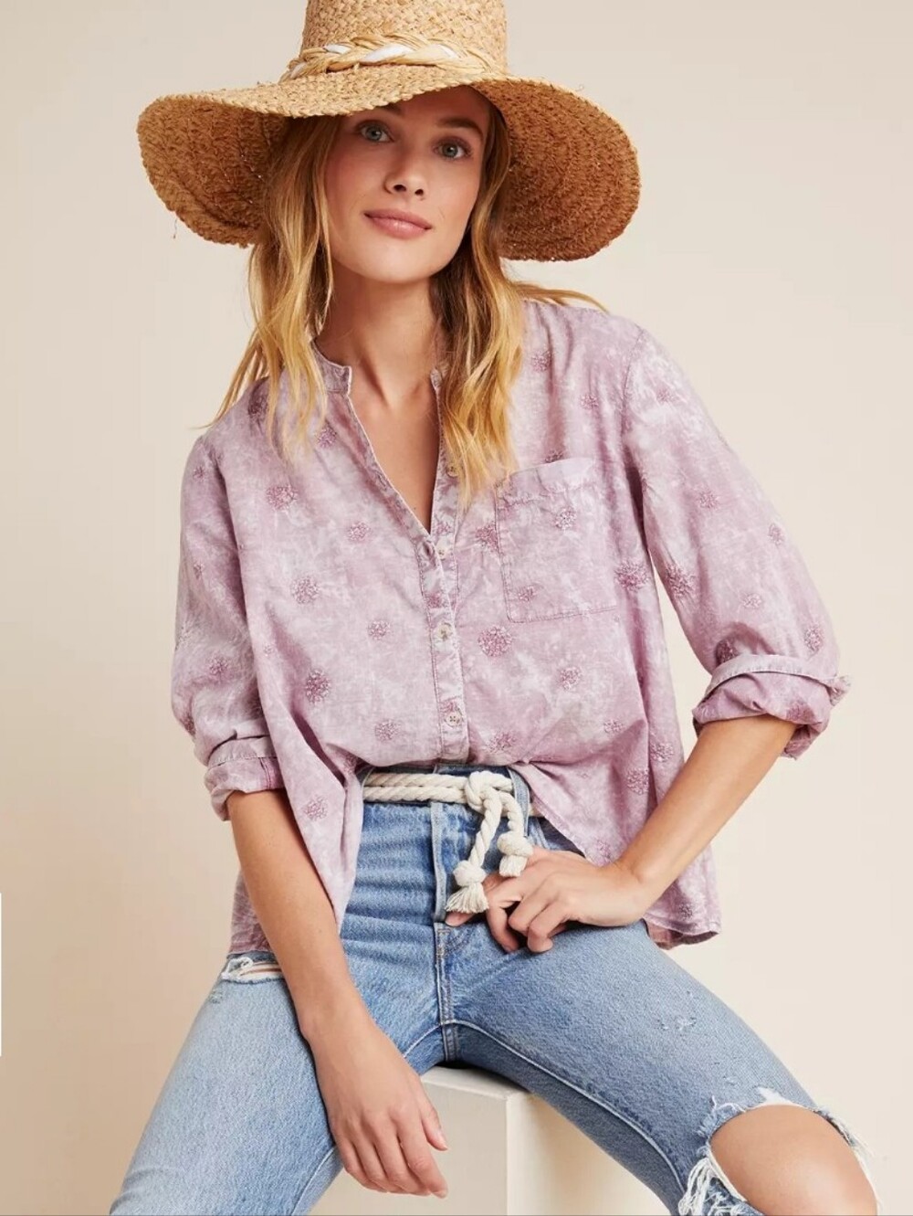 Pilcro and the Letterpress Pale Pink The Rayna Relaxed Shirt Size XS